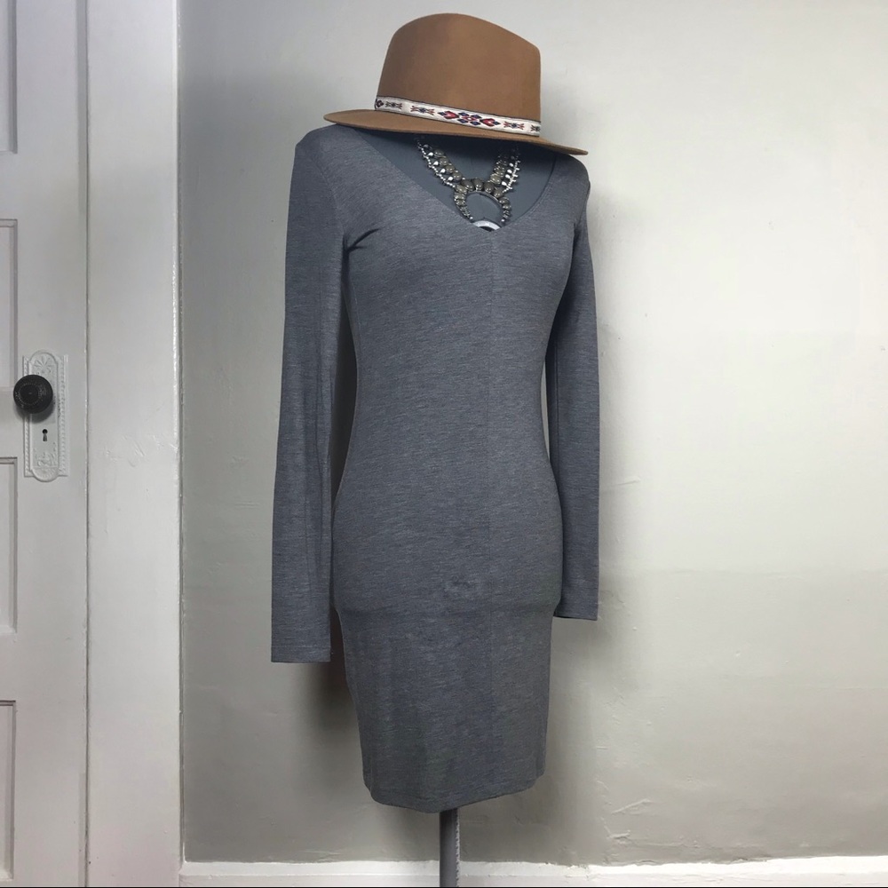 F21 Heather Grey Long Sleeve BodyCon Dress